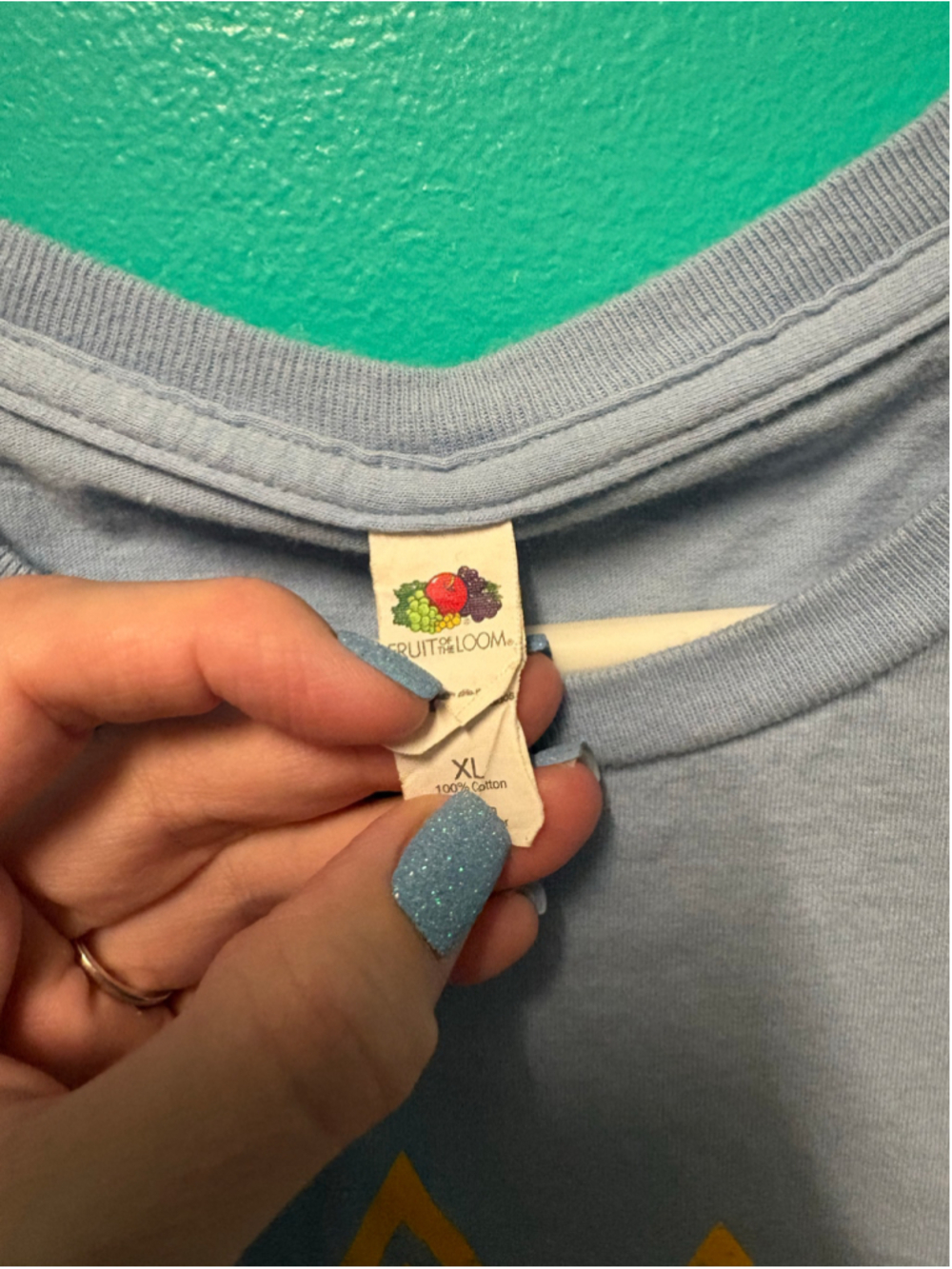 Women's Fruit of the Loom Graphic Tee XL Blue Yellow - Picture 3 of 3